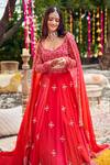 Swish By Dolcy And Simran_Red Viscose, Organza Tassels, Sunset Cutdana Embroidered Ombre Lehenga Set _Online_at_Aza_Fashions
