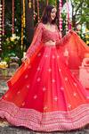 Shop_Swish By Dolcy And Simran_Red Viscose, Organza Tassels, Sunset Cutdana Embroidered Ombre Lehenga Set _at_Aza_Fashions