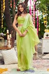 Buy_Swish By Dolcy And Simran_Green Viscose Organza Embroidery Mirror Corset Blouse With Pre-draped Saree _at_Aza_Fashions