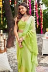 Shop_Swish By Dolcy And Simran_Green Viscose Organza Embroidery Mirror Corset Blouse With Pre-draped Saree _at_Aza_Fashions