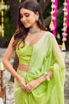 Swish By Dolcy And Simran_Green Viscose Organza Embroidery Mirror Corset Blouse With Pre-draped Saree _Online_at_Aza_Fashions