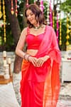 Swish By Dolcy And Simran_Red Viscose Organza Blushing Ombre Corset Blouse With Pre-draped Saree _Online_at_Aza_Fashions