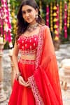 Swish By Dolcy And Simran Red Viscose, Organza Sequins, Tassels, Rosewood Ombre Embroidered Lehenga Set Online at Aza Fashions Swish By Dolcy And Simran_Red Viscose, Organza Sequins, Tassels, Rosewood Ombre Embroidered Lehenga Set _Online_at_Aza_Fashions