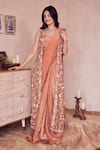 Buy_Swish By Dolcy And Simran_Rose Gold Lining Shantoon Embellished Gilded Pre-draped Saree With Jacket _at_Aza_Fashions