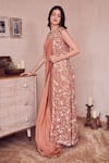 Shop_Swish By Dolcy And Simran_Rose Gold Lining Shantoon Embellished Gilded Pre-draped Saree With Jacket _at_Aza_Fashions