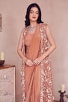 Swish By Dolcy And Simran_Rose Gold Lining Shantoon Embellished Gilded Pre-draped Saree With Jacket _Online_at_Aza_Fashions