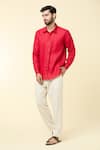 Buy_Arihant Rai Sinha_Red Linen Plain Solid Full Sleeve Shirt _at_Aza_Fashions