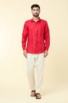 Arihant Rai Sinha_Red Linen Plain Solid Full Sleeve Shirt _Online_at_Aza_Fashions