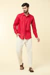 Shop_Arihant Rai Sinha_Red Linen Plain Solid Full Sleeve Shirt _Online_at_Aza_Fashions