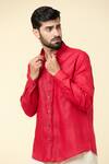 Arihant Rai Sinha_Red Linen Plain Solid Full Sleeve Shirt _at_Aza_Fashions