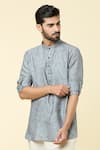 Arihant Rai Sinha_Grey Linen Plain Short Kurta _Online_at_Aza_Fashions