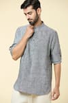 Shop_Arihant Rai Sinha_Grey Linen Plain Short Kurta _Online_at_Aza_Fashions