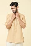 Buy_Arihant Rai Sinha_Beige Linen Plain Mandarin Collar Kurta _Online_at_Aza_Fashions