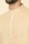 Arihant Rai Sinha_Beige Linen Plain Mandarin Collar Kurta _at_Aza_Fashions