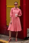 Buy_HOUSE OF FETT_Pink 100% Cotton Poplin Embellished Pipe Collar Canopy Work Dress _at_Aza_Fashions