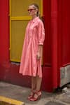 Shop_HOUSE OF FETT_Pink 100% Cotton Poplin Embellished Pipe Collar Canopy Work Dress _Online_at_Aza_Fashions