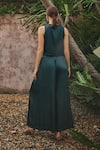 Shop_HOUSE OF FETT_Green Organza Embroidery Floral Applique Round Diana Crop Top And Trouser Set _at_Aza_Fashions