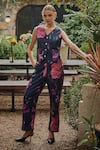 Buy_HOUSE OF FETT_Black Twill Printed Floral V Neck Jenny Waistcoat And Pant Set _at_Aza_Fashions