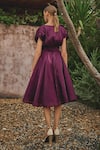 Shop_HOUSE OF FETT_Wine Organza Embroidery Floral Applique V Neck Vanessa Dress _at_Aza_Fashions