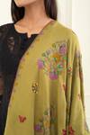 Pashme Ladakh_Green Embroidered Floral Butterfly Pashmina Shawl _at_Aza_Fashions