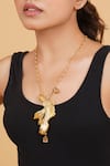 Buy_Rahul Mishra_Gold Plated Gilded Koi Fish Long Carved Pendant Necklace 