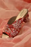 Shop_AROUND ALWAYS_Red Mirror Buttercup Floral Embroidered Heels _at_Aza_Fashions