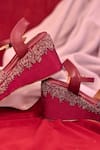 Buy_AROUND ALWAYS_Maroon Waterfall Embroidery Garnet Heels _Online_at_Aza_Fashions