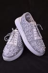 Buy_AROUND ALWAYS_Silver Pearl Liza Embroidered Sneakers _at_Aza_Fashions