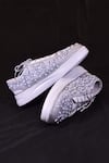 Shop_AROUND ALWAYS_Silver Pearl Liza Embroidered Sneakers _at_Aza_Fashions