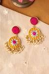 Buy_BAUBLE BAZAAR_Yellow Thread Sunflower Embroidered Drop Earrings _at_Aza_Fashions