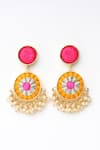 Shop_BAUBLE BAZAAR_Yellow Thread Sunflower Embroidered Drop Earrings _at_Aza_Fashions