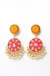 Shop_BAUBLE BAZAAR_Yellow Thread Embroidered Sunflower Earrings _at_Aza_Fashions