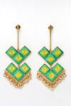 Shop_Bauble Bazaar_Yellow Pearls, Embroidery Lotus Layered Earrings _at_Aza_Fashions