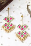 Buy_Bauble Bazaar_White Pearls Lotus Geometric Embroidered Earrings _at_Aza_Fashions