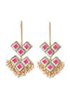 Shop_Bauble Bazaar_White Pearls Lotus Geometric Embroidered Earrings _at_Aza_Fashions