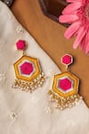 Buy_BAUBLE BAZAAR_Yellow Thread Butter Hibiscus Embroidered Geometric Earrings _at_Aza_Fashions