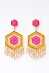 Shop_BAUBLE BAZAAR_Yellow Thread Butter Hibiscus Embroidered Geometric Earrings _at_Aza_Fashions