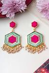 Buy_Bauble Bazaar_White Pearls, Embroidery Daisy Geometric Earrings _at_Aza_Fashions