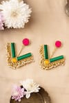 Buy_BAUBLE BAZAAR_Green Thread Daffodil Embroidered Dangler Earrings _at_Aza_Fashions