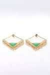 Shop_Bauble Bazaar_Green Pearls, Embroidery Lime Water Lily Earrings _at_Aza_Fashions