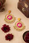 Buy_BAUBLE BAZAAR_Yellow Thread Hibiscus Embroidered Circular Earrings _at_Aza_Fashions