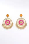 Shop_BAUBLE BAZAAR_Yellow Thread Hibiscus Embroidered Circular Earrings _at_Aza_Fashions