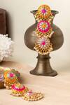 Buy_Bauble Bazaar_Pink Pearls, Embroidery Heliconia Tiered Earrings _at_Aza_Fashions