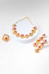 Shop_Bauble Bazaar_Multi Color Pearls, Embroidery, Fabric Flowers Vibrant Lily Necklace Set _at_Aza_Fashions
