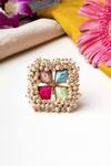 Buy_BAUBLE BAZAAR_Multi Color Silk Thread Opal Flower Ring _at_Aza_Fashions