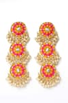 Shop_BAUBLE BAZAAR_Pink Zari Mystic 3 Tier Circular Dangler Earrings _at_Aza_Fashions