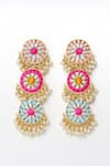 Shop_BAUBLE BAZAAR_Multi Color Zari 3 Tier Circular Dangler Earrings _at_Aza_Fashions