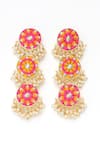 Shop_BAUBLE BAZAAR_Pink Zari Plumeria 3 Tier Pearl Circulardangler Earrings _at_Aza_Fashions