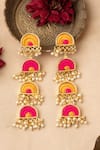 Buy_BAUBLE BAZAAR_Pink Zari Mystic 4 Tier Semicircular Motif Dangler Earrings _at_Aza_Fashions