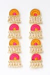 Shop_BAUBLE BAZAAR_Pink Zari Mystic 4 Tier Semicircular Motif Dangler Earrings _at_Aza_Fashions